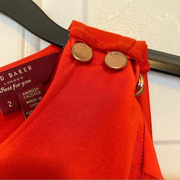 TED BAKER Red Orange Asymmetric Dress Size 2 US Size 6 - Picture 4 of 7